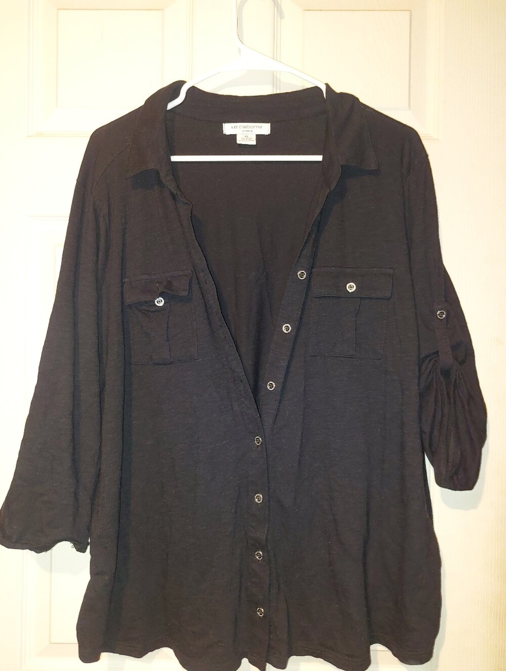 Liz Claiborne 3x Black Button-Front Shirt with Chest Pockets